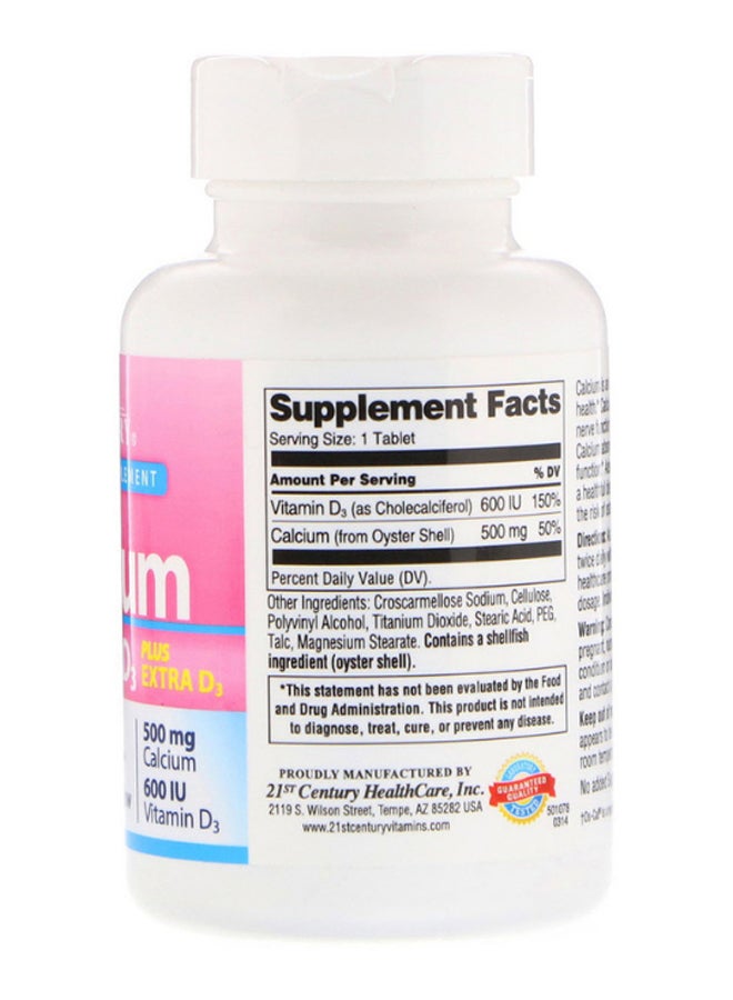 21st Century Calcium 500 Plus D3 Extra Bone Support - 90 Tablets - Image 2